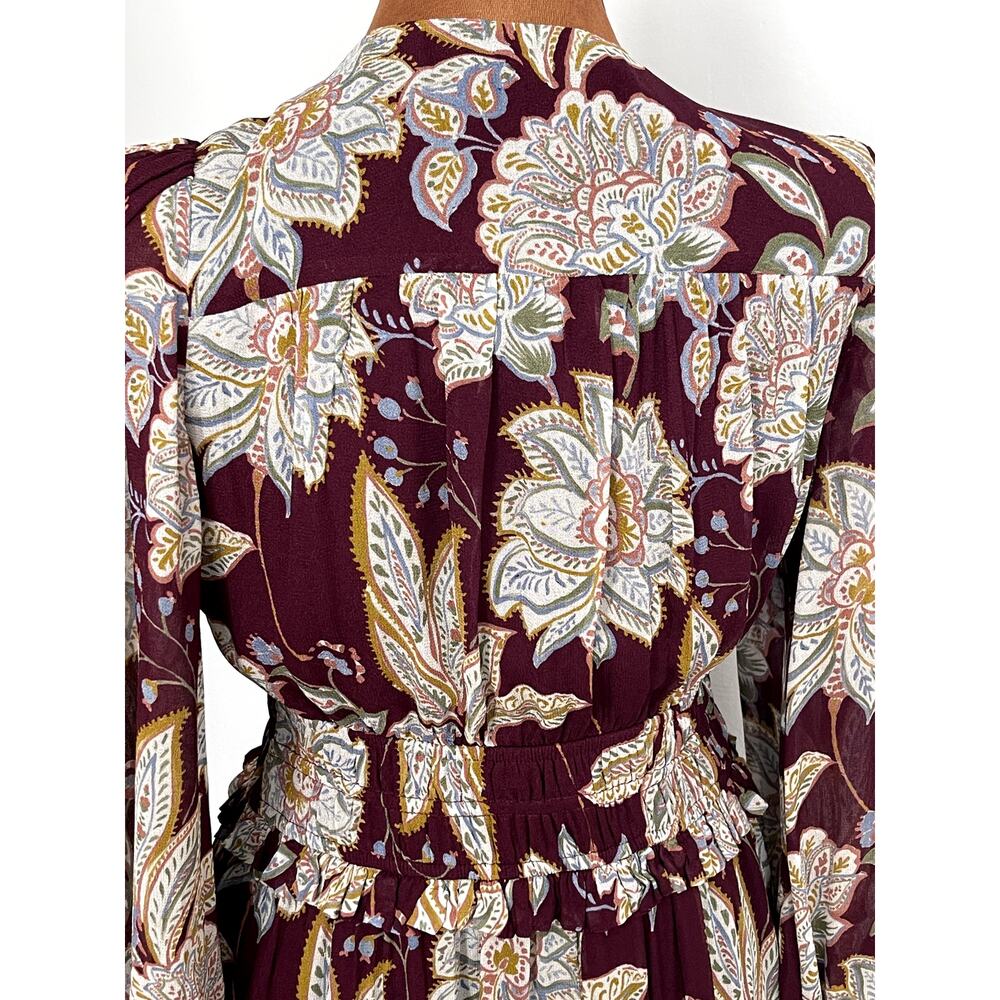 Yumi Kim Sz M Frida Maxi Dress Maroon Paisley Cinch Waist Wedding Guest Feminine - Picture 13 of 16